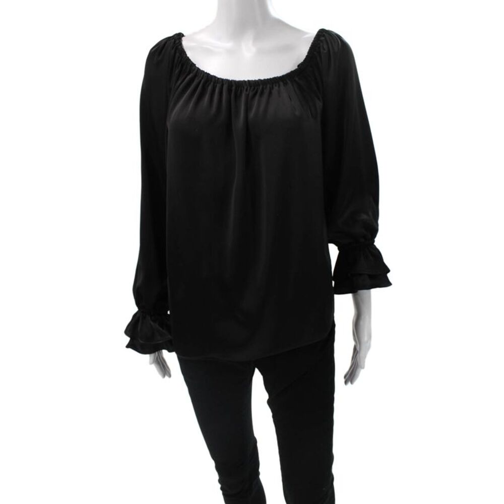 Posh Womens Basic Off the Shoulder Black 3/4 Sleeve Blouse Size XS